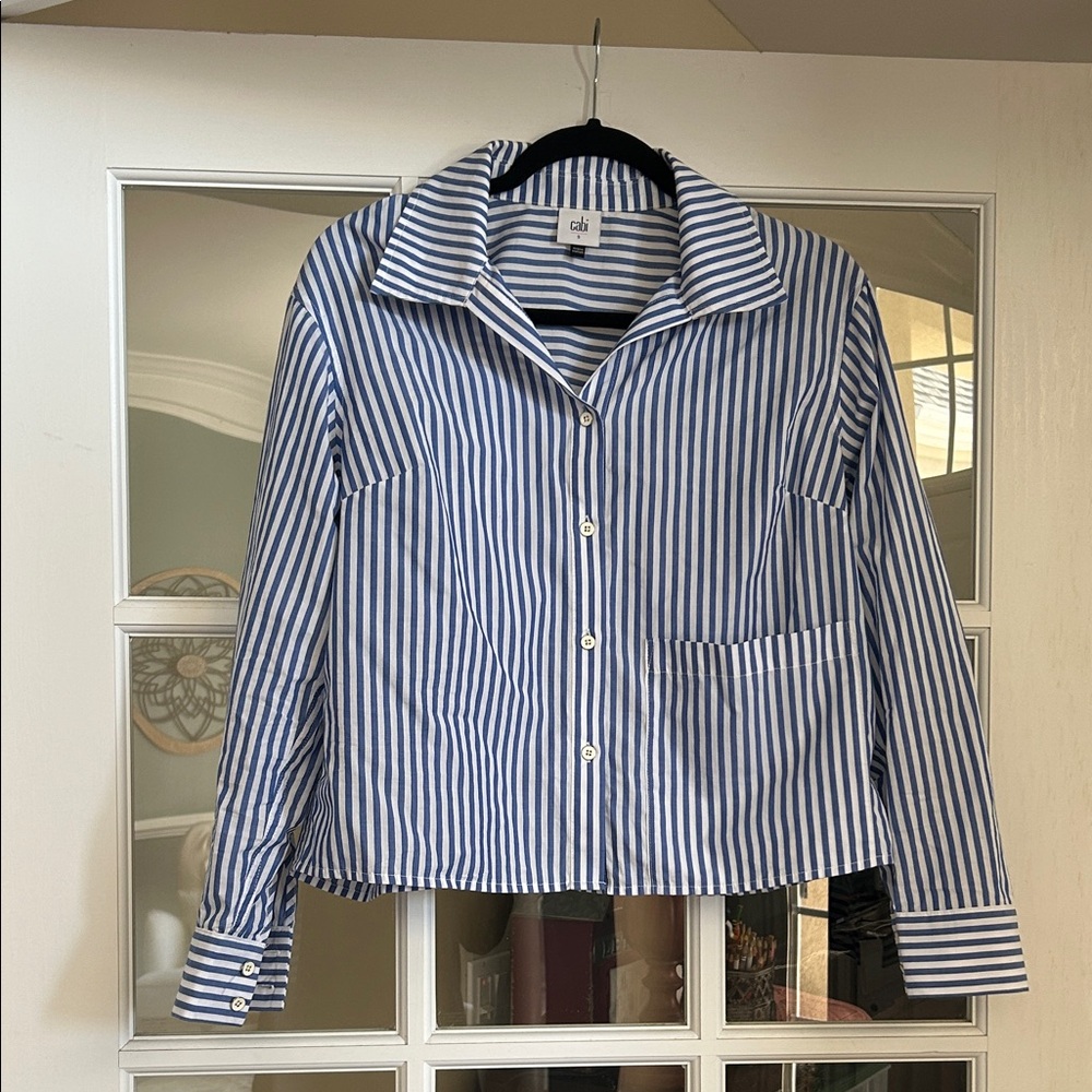 CAbi Navy and White Striped Blazer
